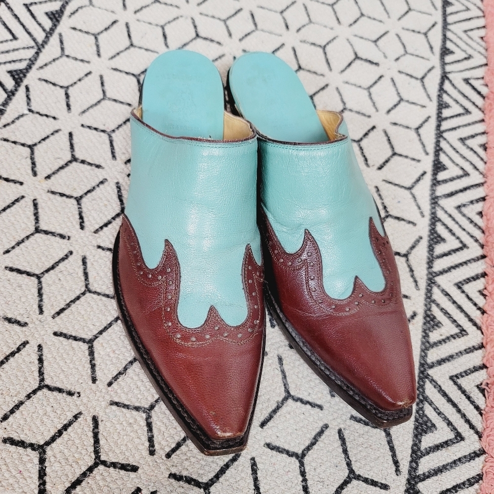 Old Gringo Turquoise and Brown Leather Mules
